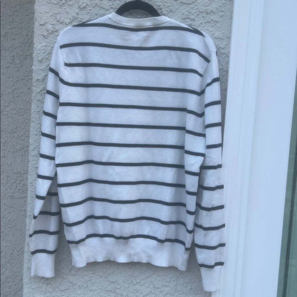 J. Crew Men's Cotton Pique Stitch Blue White Stripe Sweater Size L